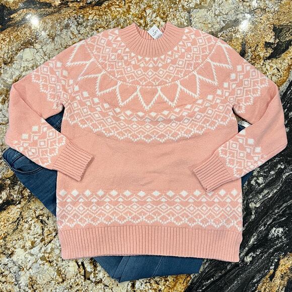 **NWT LOFT Dusty Peach/Pink Fair Isle Mock Neck Tunic Sweater - SIZE MEDIUM - Picture 5 of 8